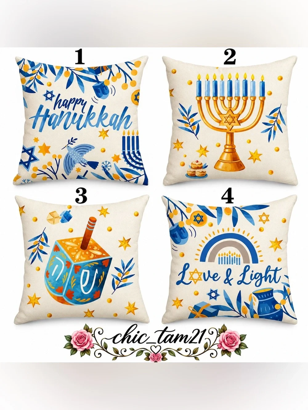 Happy Hanukkah Decorative Pillow Cover Gifted Pillow Included